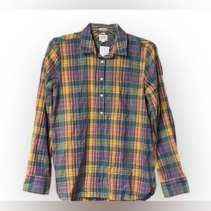 NWT J. Crew Women's NWT 100% Cotton Boy Fit Plaid Collared Popover Shirt